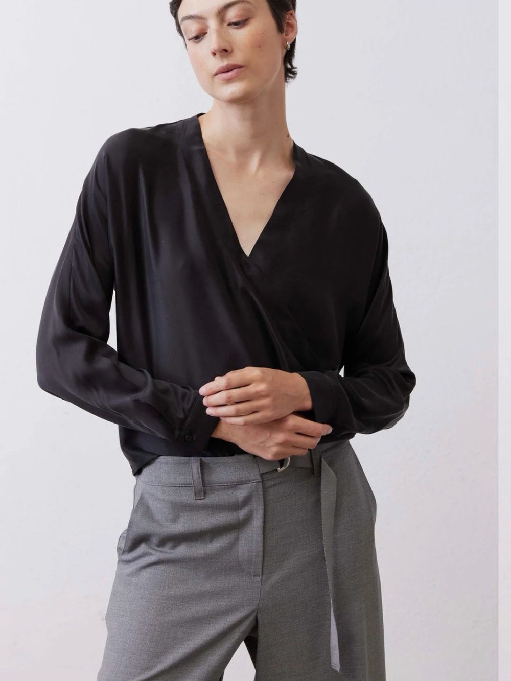 Ruti Black Silk V Neck Wrap Blouse in NWT retail $298